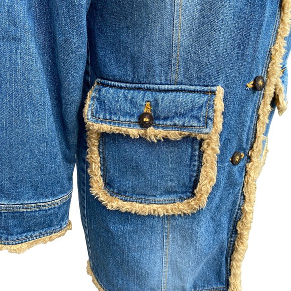 Lee Longline Faux Fur Denim Jean Jacket Cowgirl Western Fall Vintage 90s Faded-M - Picture 6 of 16